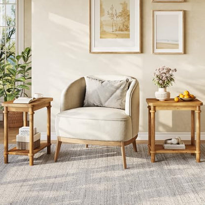 LITTLE TREE Solid Wood End Table, 25.6 H Narrow Side Table w/2-Tier Shelves, Narrow End Table with Round Edges, Small Wood Side Tables for Living Room Bedroom Bathroom Entryway(15.75" D x 23.62" W)