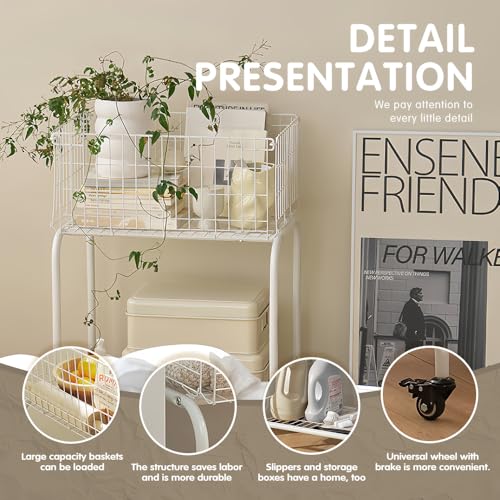 31" tall hennze one layer rolling wire laundry basket,easy moved wire laundry cart for clothes,pants laundry. children toys organization cart,metal cart with metal frame,enlarge the storage (white) - color: white