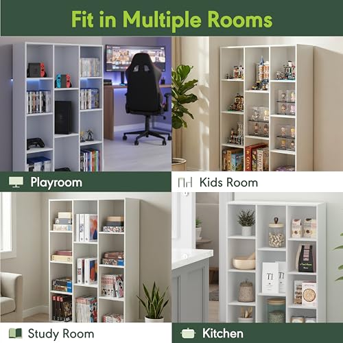 Furinno LUDER Book Shelf, 11-Cube Bookshelf, Reversible Bookcase, 9.4 x 29.1 x 41.7, Easy Assembly, for Living Room, Bedroom, Home Office, White - color: White, size: 11-Cube