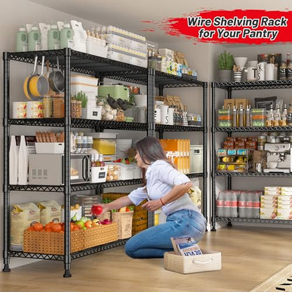 REIBII 35.5"W 4-Tier Wire Shelving, 800 lbs, Adjustable, for kitchen pantry | Heavy-duty steel, Leveling feet+anti-tip, Rust-proof coating, 14"D x 59"H, Tool-free assembly, For garage, kitchen, pantry - size: 4 Tier-14"D x 35.5"W x 59"H