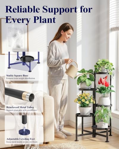 Kitsure Plant Stand Indoor & Outdoor - 5-Tier Plant Shelf with Deep Trays | Deep Trays & Leveling Feet, Easy Assembly, Space-Saving Tiered Plant Stand, for Bedroom, Living Room, Porch
