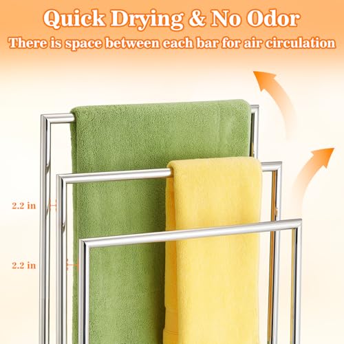 Free Standing Towel Racks for Bathroom, 3 Tier Stainless Steel Bathroom Towel Rack, Towel Drying Rack Stand for Outdoor Poolside, Blanket Holder, Chrome, DECLUTTR