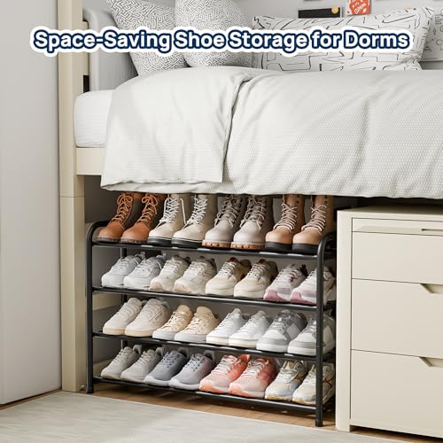 ENJOYBASICS 4 Tier Expandable Shoe Rack for Closet, Free Standing Metal Shoe Shelf Storage Organizer Holder 16 Pairs, Adjustable Width Shoe Rack for Entryway Small Space, Black - size: 4 Tier (8-16 Pairs)