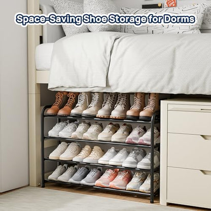ENJOYBASICS 4 Tier Expandable Shoe Rack for Closet, Free Standing Metal Shoe Shelf Storage Organizer Holder 16 Pairs, Adjustable Width Shoe Rack for Entryway Small Space, Black - size: 4 Tier (8-16 Pairs)