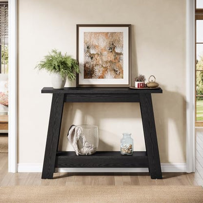 Tribesigns 41.3" Farmhouse Console Table, 2-Tier Wooden Entryway Table with Storage, Rustic Narrow Behind Couch for Living Room, Hallway, Foyer,Natural - color: Black