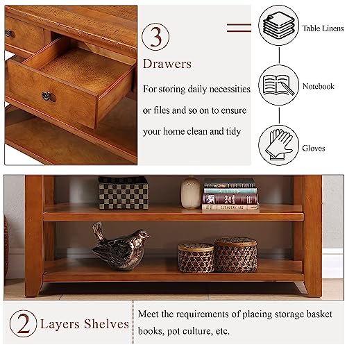 LKTART Solid Wood Console Table for Entryway,Sofa Table with Drawers | 48.8 Inch Solid Wood Entry Table with Storage Drawers;Farmhouse Entryway Table for Hallway,Living Room,Easy Assembly,Brown - color: Brown