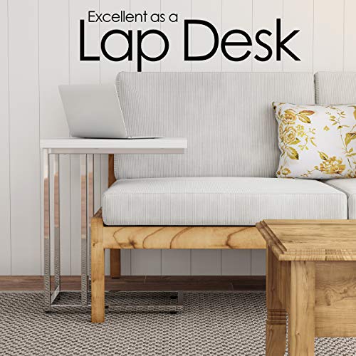 Lavish Home C-Shaped Sofa Side Table, White, 19.75” x 11.75” x 23.75” | Modern End Table, Laptop Tray, or Compact Bedside Nightstand, Space Saving Living Room Furniture - style: Single End Table