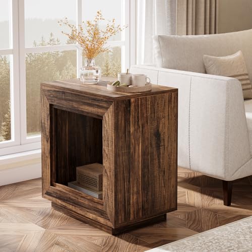 Tribesigns Rustic Brown End Table, 24" Side Table with Storage Shelf, Farmhouse Style Nightstand Bedside Table for Small Spaces, Bedroom, Living Room, Entryway, Easy Assembly (1, Brown) - color: Brown
