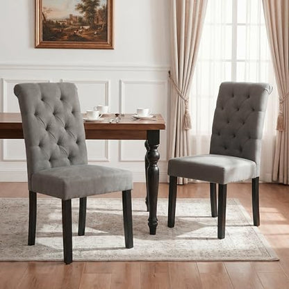 LSSBOUGHT Upholstered Dining Chairs Set of 4,Tufted Parsons Kitchen Chair with Solid Wood Legs, Modern Towel Fabric Side Chair for Dining Room/Restaurant(4pcs,Gray) - color: Gray-fabric, size: Set of 4
