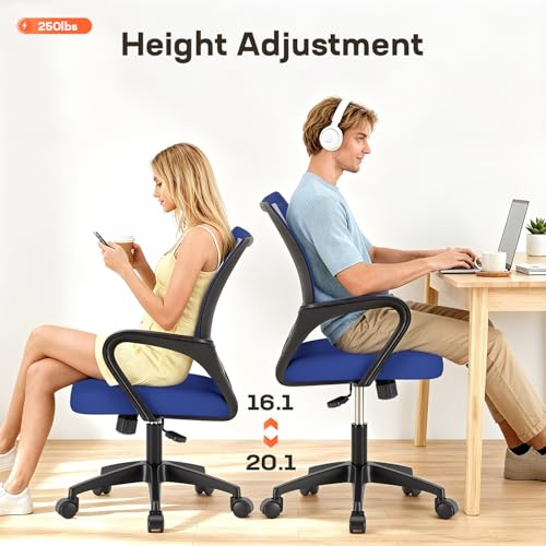BestOffice Ergonomic Office Chair | Mid-Back Swivel Desk Chair | Blue | with Lumbar Support, Adjustable Height & Breathable Backrest | Sponge Seat & Rolling Wheels | for Home, Office | Pack of 1 - color: Blue, style: pack of 1