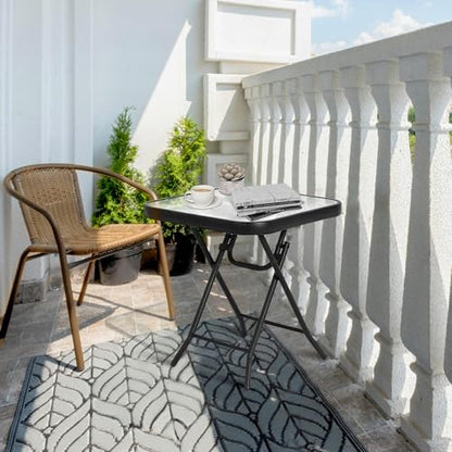 Folding Outdoor Side Table -Patio End Bistro Tables Portable Small 17.5" Square Tempered Glass Top Waterproof Dining Coffee Metal Black - color: Transparent-square