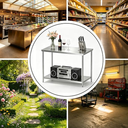 Stainless Steel Prep Table 18x24x33.5 Inch, Commercial Work Table Heavy Duty with Adjustable Undershelf, Multipurpose Workstation for Restaurant Kitchen, Bakery, Home Garage & Outdoor - size: 18x24x33.5 Inch