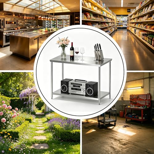 Stainless Steel Prep Table 48x24x33.5 Inch, Commercial Work Table Heavy Duty with Adjustable Undershelf, Multipurpose Workstation for Restaurant Kitchen, Bakery, Home Garage & Outdoor - size: 48x24x33.5 Inch