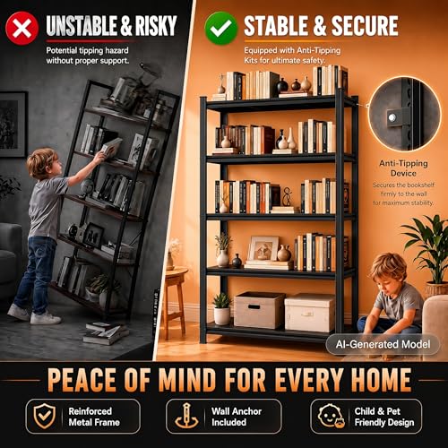 Modern Metal Book Shelf, Display Black Bookshelf, Bolt-Free Metal Storage Shelves for Books CDs, Adjustable Bookshelf in Living Room, Bedroom, Kitchen, Home, Office, 15.7" W x10 D x22 H - size: 2-Tier 15.7"W x10"D x22"H