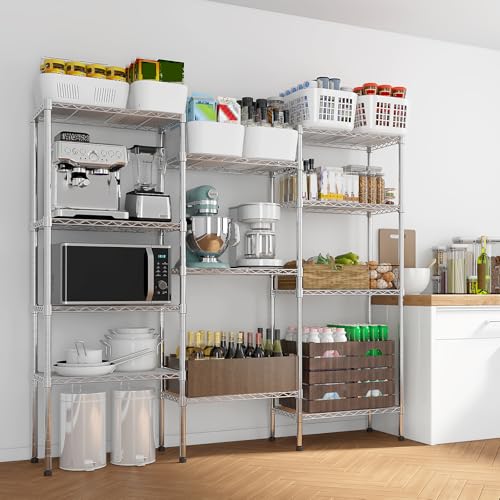 5-Tier Wire Shelving Unit, Adjustable Heavy Duty Storage Rack with Leveling Feet, Freestanding Metal Shelves, for Garage Kitchen, Chrome - color: Chrome, 4 Tier-62.9"