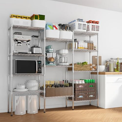 5-Tier Wire Shelving Unit, Adjustable Heavy Duty Storage Rack with Leveling Feet, Freestanding Metal Shelves, for Garage Kitchen, Chrome - color: Chrome, 4 Tier-62.9"