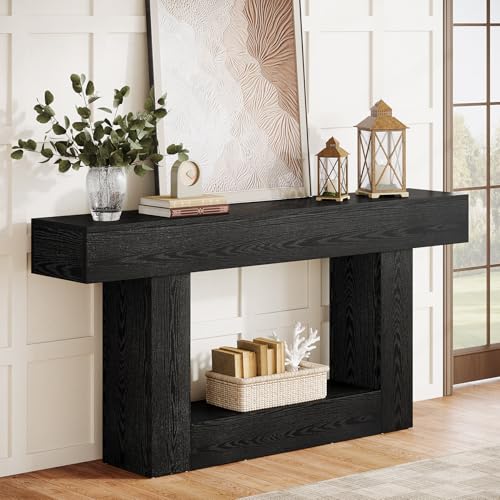 Tribesigns 63-Inch Long Console Table, 2-Tier Entryway Table Sofa Table with Storage, Farmhouse Wood Behind Couch Table for Living Room, Hallway, Black - color: Black