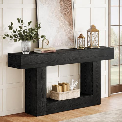 Tribesigns 63-Inch Long Console Table, 2-Tier Entryway Table Sofa Table with Storage, Farmhouse Wood Behind Couch Table for Living Room, Hallway, Black - color: Black