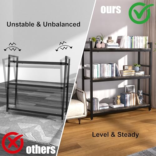 3-Tier Industrial Bookshelf，36" x 12" x 36" | Wood and metal frame, 360° adjustablefeet, waterproof, scratch-resistant, easy assembly, for home/office, 100lbs/tier.