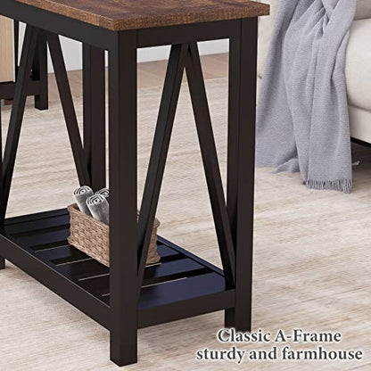 ChooChoo Farmhouse End Table, Narrow Side Table with Shelf | Slim Bedside Table ,Small Spaces, Rustic Nightstand, Living Room, Bedroom ,Black - color: Black, size: 1 Pack