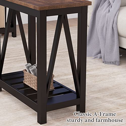 ChooChoo Farmhouse End Table Set of 2, Narrow Side Table with Shelf | Slim Bedside Table ,Small Spaces, Rustic Nightstand, Living Room, Bedroom,Black - color: Black, size: 2 Pack
