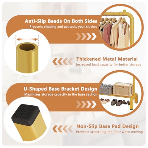 Metal 43.3 Inches Garment Rack with Bottom Shelf Clothing Rack for Hanging Clothes Coats Skirts Shirts Sweaters Gold | Metal 43.3 Inches Garment Rack Clothing Clothes Rack with Bottom Shelf for Hanging Clothes Coats Skirts Shirts Sweaters Gold - color: Go