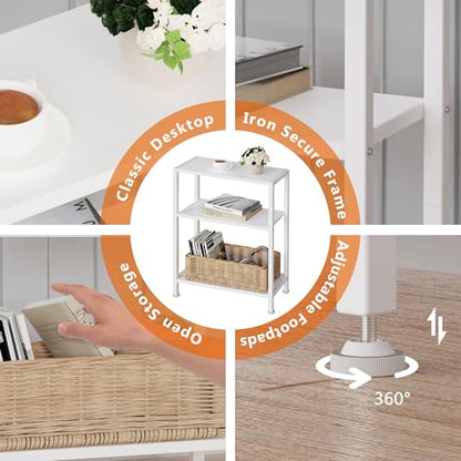 3-Tier Side Table, Small End Table, Sofa Side Table for Narrow Spaces, Slim End Table, Skinny Nightstand Table for Living Room Bedroom Office, White - color: White