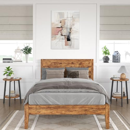sthmec Side Table, Small Round End Table with Storage Shelf for Small Space, 2-Tier Bedside Table Sofa Couch Table, Round Accent Table Nighstands for Living Room, Bedroom, Rustic Brown - color: Rustic Brown