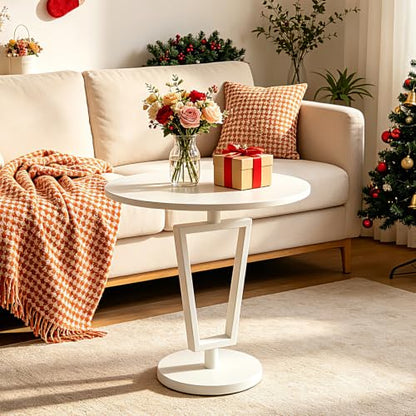 Lightdot White Round Side Table Modern End Table for Small Space Heavy Duty Metal Base Accent Table Nightstand for Living Room Bedroom Coffee-Easy Assemble - color: White-t