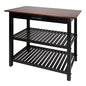 Casual Home Kitchen Island with Solid American Hardwood Top, Walnut&black - color: Walnut&black