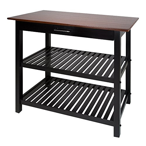 Kitchen Island with Solid Wood Top - color: Walnut Top, Black Base (New)
