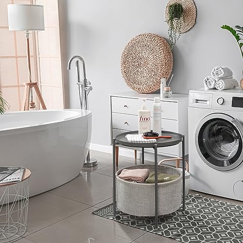 danpinera Round Side Table with Fabric Storage Basket,Small Sofa Table | Metal End Stand for Small Space, Living Room, Bedroom, Nursery, Laundry, Modern Nightstand with Removable Serving Tray, Gray - color: Grey