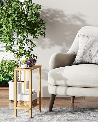 TUTOTAK Small Side Table, Narrow End Table, Skinny Sofa Table, Slim Nightstand, Couch Table, Living Room, Bed Room, Natural TB01BN062 - color: Natural, size: 2-Tier（7.9"D x 15.8"W x 22.5"H）