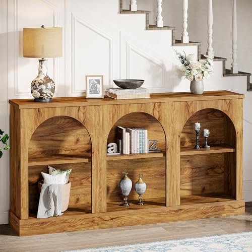 Tribesigns Farmhouse Console Table, 63-Inch Long 3-Tier Entryway Table with Storage, Wooden Rectangular Sofa Table Behind The Couch for Entrance, Hallway, Living Room, Natural Wood - color: Natural Wood