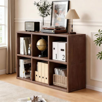 Solid Wood 6-Shelf Bookcase Walnut Bookshelf | Genuine Rubberwood 6-Shelf Bookcase, Walnut Finish, Stackable, 35.4"W x 23.6"H, for Living Room & Office