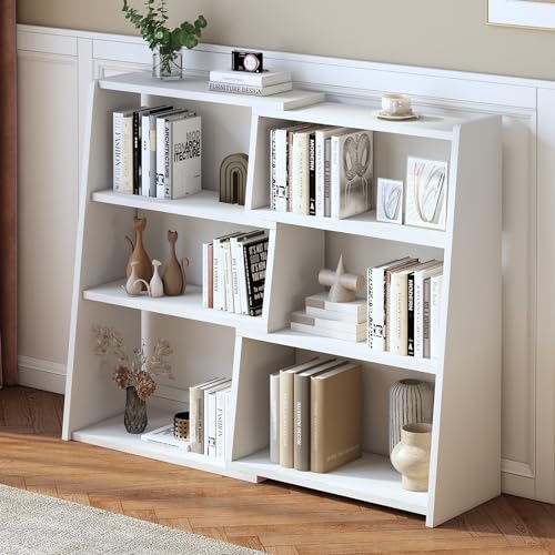 IOTXY Wooden Extendable Shelf Bookcase - 3-Tier Ladder Low Short Bookshelf for Small Space or Corner, White, S - color: White, size: Small
