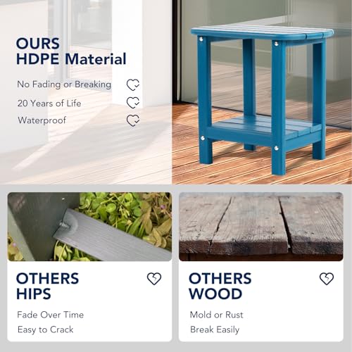 nalone Adirondack Side Table 16.5" Outdoor Side Table HDPE Plastic Double Adirondack End Table Small Table for Patio(Navy Blue) - color: Navy Blue
