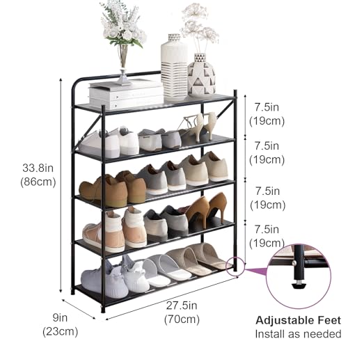 5 Tier No-Assembly Shoe Rack, Foldable Shoes Rack Organizer Without Installation, Portable Solid Metal Shoe Shelves for Closet, Entryway, Front Door Entrance - size: 5 Tier
