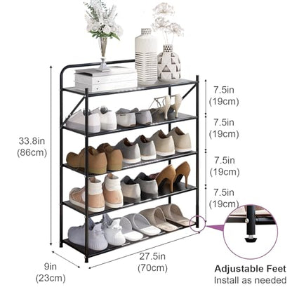 5 Tier No-Assembly Shoe Rack, Foldable Shoes Rack Organizer Without Installation, Portable Solid Metal Shoe Shelves for Closet, Entryway, Front Door Entrance - size: 5 Tier