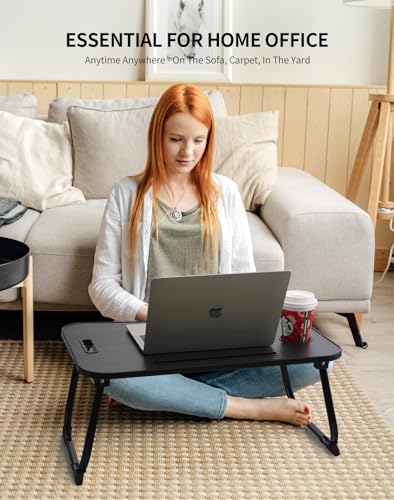 ZEAPTAC Laptop Bed Desk, Foldable Lap Desk, Portable Lap Table, Laptop Stand with Cup Holder, Tablet Slot & Lifting Handle for Work, Write, Draw & Eat on Bed, Sofa or Couch - Black Stripe