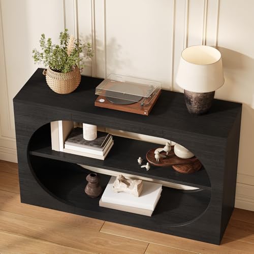 55-Inch Entryway Table with Storage, 3-Tier Console Tables, Behind Couch Table Wood Narrow Console Tables for Entryway, Living Room, Foyer, Hallway, Entry (Black) - color: Black