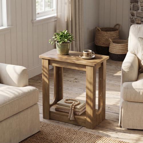 Tribesigns End Table, Narrow Side Table for Living Room, Rustic Brown | Farmhouse Side Table for Living Room, 2-Tier couch end table with Unique U-cutout Legs, Nightstand for Bedroom