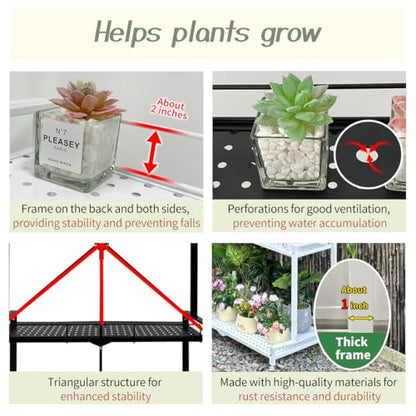 lumizone Foldable 4-Tier Plant Stand With Wheels Indoor Outdoor Black | Hanging Plant Shelf No Assembly Required Pot Placement Area Sturdy Fall Prevention Storage Shelf Flower Pot Stand