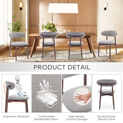 COLAMY Wooden Dining Chairs Set of 4, Modern Fabric Upholstered Dining Room Chair, Farmhouse Kitchen Chair with Foot Pegs, Light Grey - color: Lightgrey, size: Set of 4