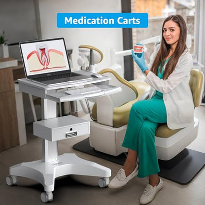 Medical Trolley Cart with Laptop Tray and Oral Scanner Holder, Mobile Workstation on Wheels with a Drawer for Hospital Dental Clinics Beauty Salons (OC-3) | Aviation aluminum, 360° lockable wheels, lockable drawer, 30kg load capacity, universal scanner ho