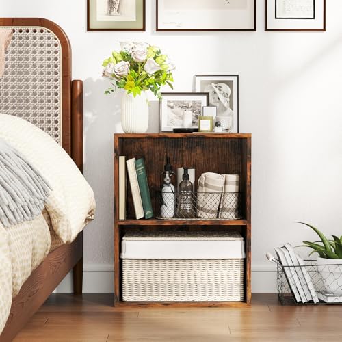 Giantex 2-Cube Bookshelf and Bookcase, 2-Layer Storage Shelf w/Large-Capacity Open Storage Space for Living Room Bedroom Study Office, Multi-Functional Furniture Display Cabinet, Rustic Brown | Display Shelf with Open Storage Space for Living Room, Home O