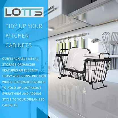 LOTTS Stackable wire basket for pantry, Metal Pantry basket, Storage Organizer Bin with Handles, Fruit basket for Kitchen Cabinets, Pantry, Closets, Bedrooms, Bathrooms (12.6×6.5×7.6")- 2 Pack - size: 2 Pack