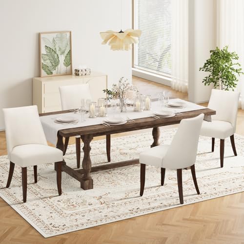 Upholstered Dining Chairs Set of 4, Mid Century Modern Kitchen Chairs with Back, Farmhouse Fabric Side Dining Room Chairs with Wood Legs for Dining Room Restaurant, Beige - color: Beige-new, size: Set of 4
