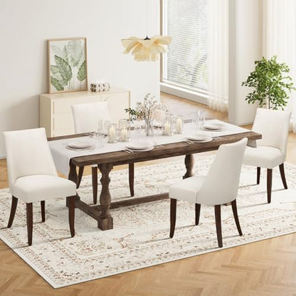 Upholstered Dining Chairs Set of 6, Mid Century Modern Kitchen Chairs with Back, Farmhouse Fabric Side Dining Room Chairs with Wood Legs for Dining Room Restaurant, Beige - color: Beige, size: Set of 6