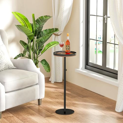 Height Adjustable Drink Table, Small Round Side Table, Martini Table with Weighted Base Pedestal for Small Spaces, Living Room, Bedroom, Couch - color: Rustic Brown + Black